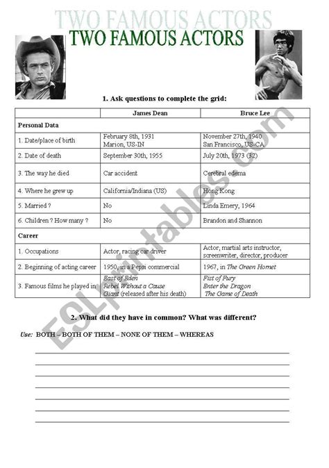 Two Famous Actors Esl Worksheet By D18hindi