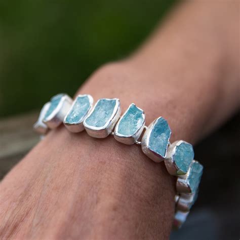 Aquamarine Gemstone Designer Handmade Sterling Silver Ladies Bracelet