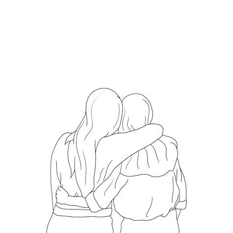 Coloring Pages A Cute Bonding Between Two Girls Flat Illustration