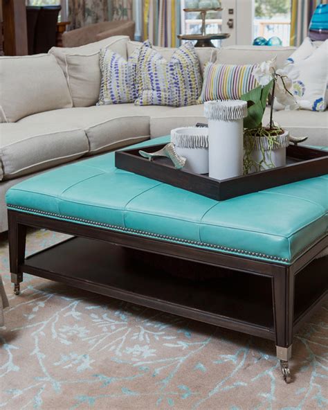Details Of Sectional And Turquoise Leather Ottoman Transitional