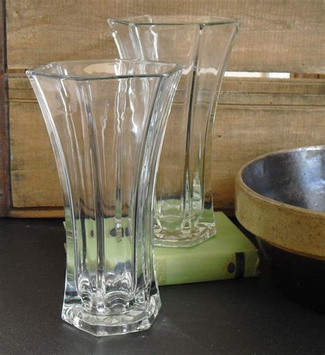 Vintage Tall Clear Six Sided Glass Flower Vase Spring Flower Holder