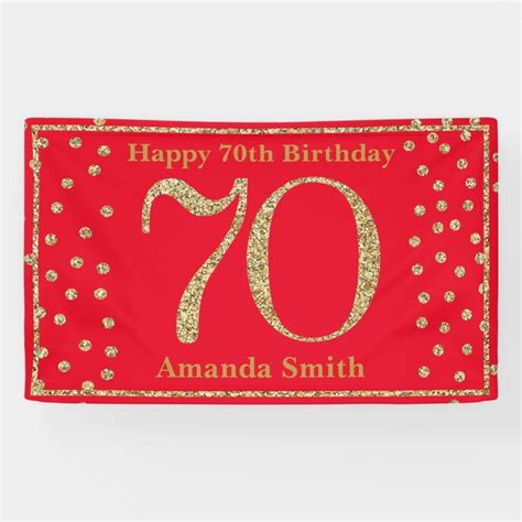 Happy 70th Birthday Banner Red And Gold Glitter 70th
