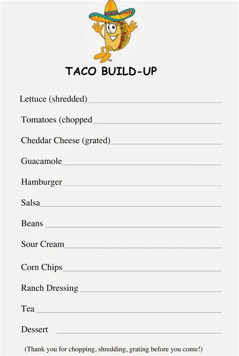 Printable Taco Bar Checklist Printable Word Searches