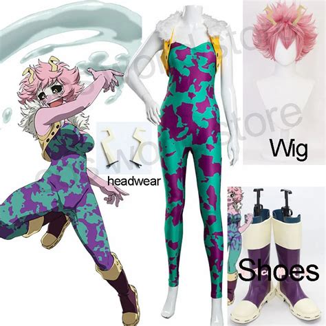 내 영웅 아카데미 Ashido Mina Cosplay Costumes 여성 점프 슈트 Anime Mina Ashido 타이츠와