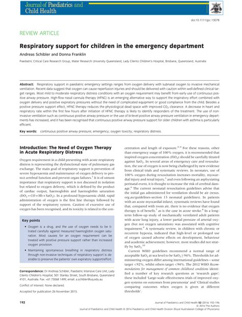 Pdf Respiratory Support For Children In The Emergency Department