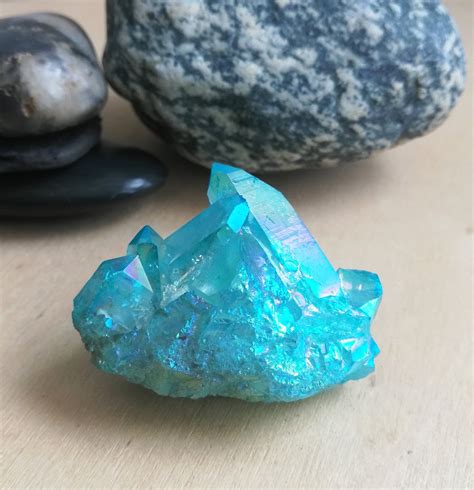 Aqua Aura Quartz Crystal Cluster Translucent Aquamarine Blue Etsy