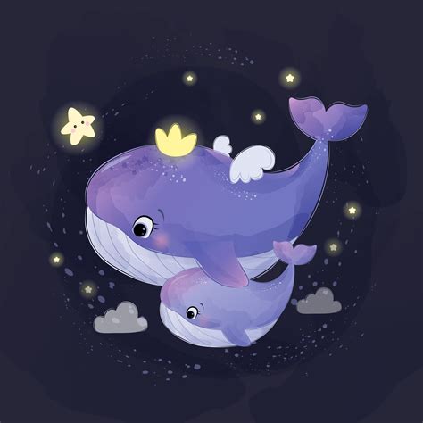 Watercolor style cute whale mother and child 1214872 Vector Art at Vecteezy
