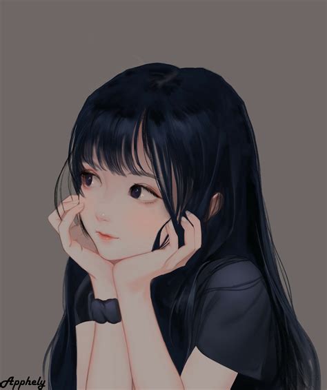 Cute Anime Girl With Black Hair