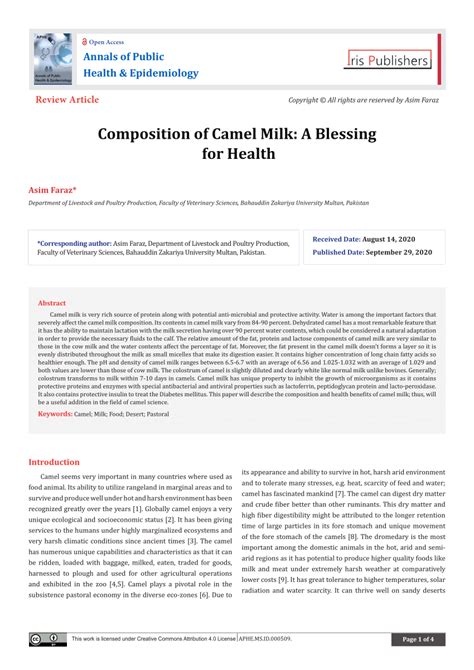 Pdf Composition Of Camel Milk A Blessing For Health