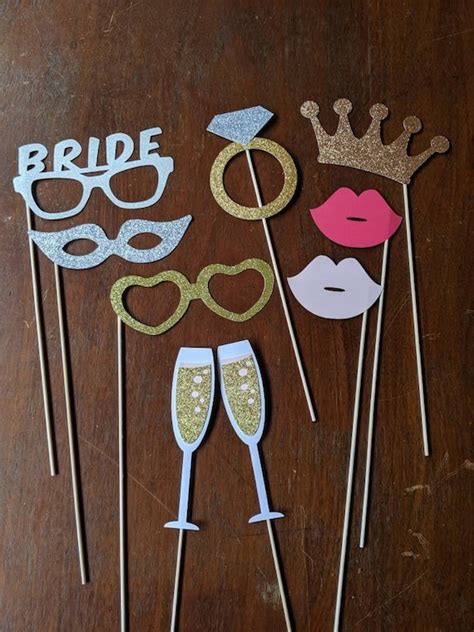 Bridal Shower Photo Booth Props 9 Piece Set Glitter Photo Etsy