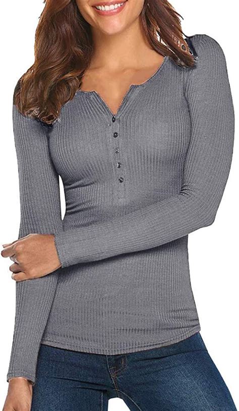 Tobrief Womens Long Sleeve Button Down Sweaters Notch Collar Casual
