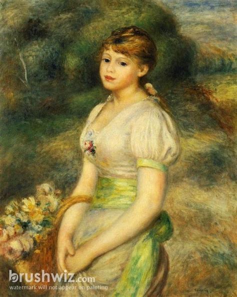 Young Girl With A Basket Of Flowers By Pierre Auguste Renoir Oil