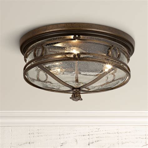 By hampton bay (306) oil rubbed bronze integrated led outdoor flush mount. John Timberland Rustic Outdoor Ceiling Light Fixture Bronze 14" Flush Mount Clear Seedy Glass ...