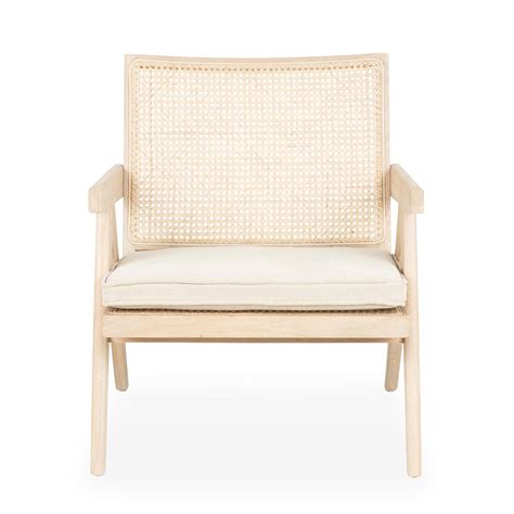 Armchair In Oak And Natural Rattan