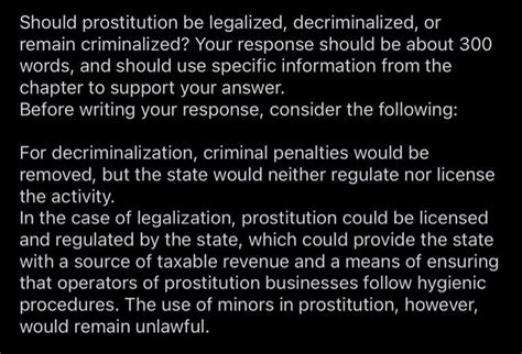 Should Prostitution Be Legalized Decriminalized Or Chegg