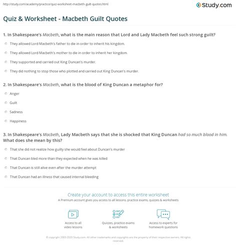 Maybe you would like to learn more about one of these? Quiz & Worksheet - Macbeth Guilt Quotes | Study.com