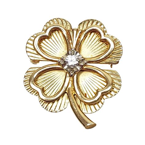 Lot 14k Gold And Diamond 4 Leaf Clover Pin