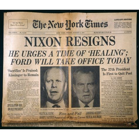 Nixon Resigns Newspaper Nfront Page Of The New York Times 9 August 1974 Announcing The