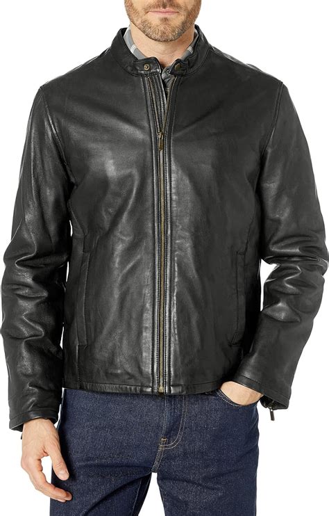 Cole Haan Mens Smooth Leather Classic Moto Jacket Black Medium