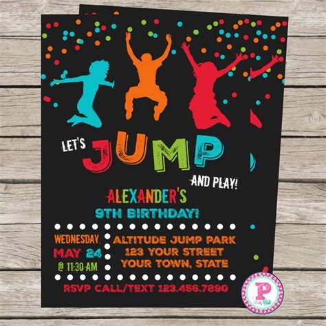 Trampoline Birthday Party Invitation Front Back Birthday Jump House Trampoline Trampoline