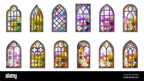 Gothic Stained Glass Windows Church Medieval Arches Catholic Cathedral Mosaic Frames Old