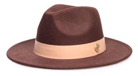 Chapéu Fedora Marrom Aba 7 cm Faixa Nude Chapéu Estilo Custom Hats