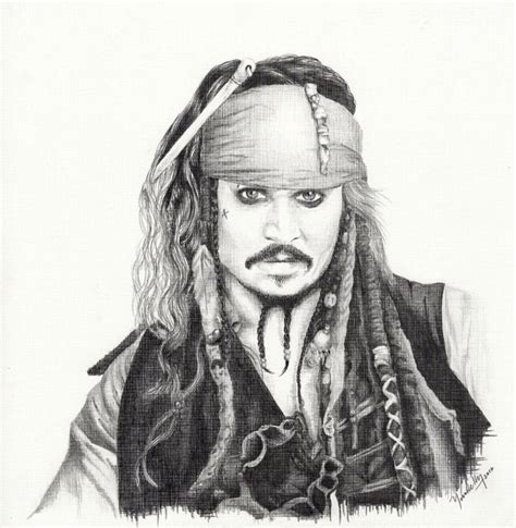 Captain Jack Sparrow Johnny Depp In Pirates Of The Caribbean Pencil Illustration Johnny Depp