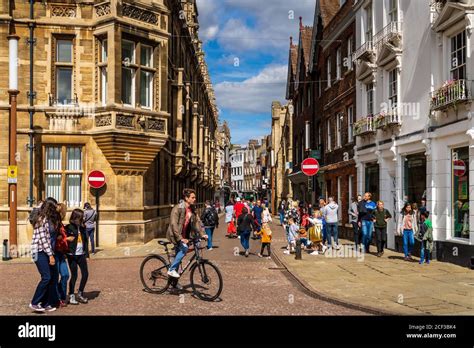 Cambridge City Centre Pedestrians And Cyclists Mix On Trinity Street