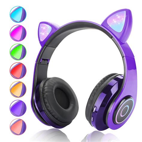 Headphones And Earphones Cat Ear Headphone Foldable Bluetooth Flashing