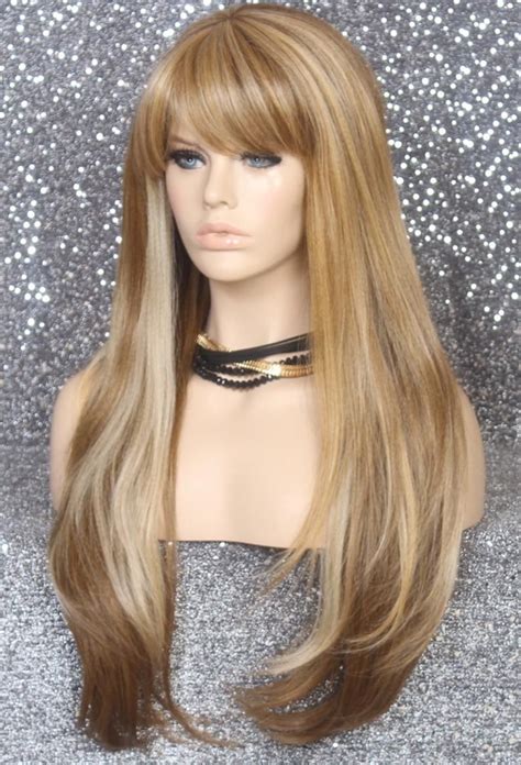 Extra Long Human Hair Blend Wig Auburn Mix In Color Center Top Etsy