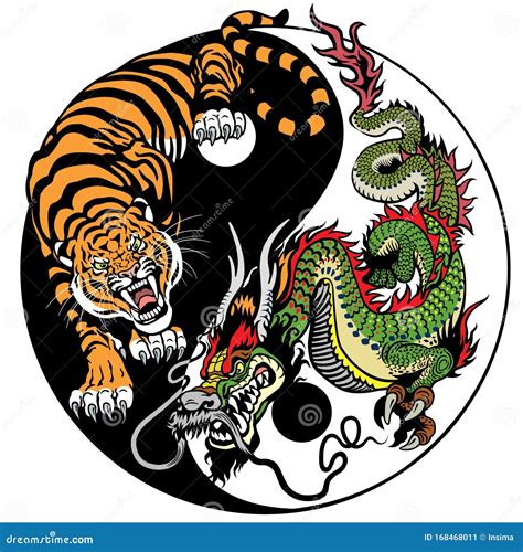 Dragón Y Tigre Yin Yang Ilustración Del Vector Ilustración De