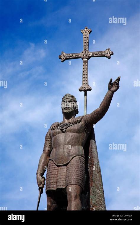 Statue Of Don Pelayo Santuario De Covadonga Asturias Spain Stock
