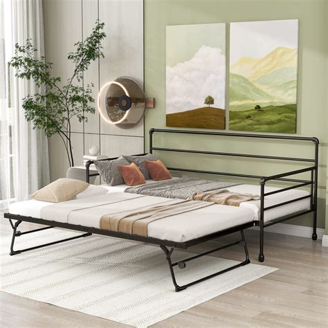 Buy Twin Size Metal Daybed With Trundle Heavy Duty Steel Slat Support Sofa Bed Bedroom Living