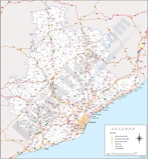 Barcelona Mapa Provincial Con Municipios Códigos Postales Y Carreteras