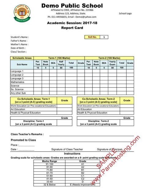Cbse Report Card Format For Primary Classes I To V Intended For Result