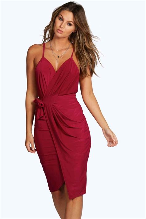Wrap Over Exposed Side Detail Slinky Midi Dress Wrap Dress Midi Dress Party Dress