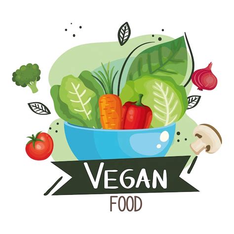 Ilustración De Comida Vegana Con Tazón Y Verduras Vector Premium