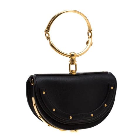 Chloe Black Leather Small Nile Minaudière Crossbody Bag For Sale At