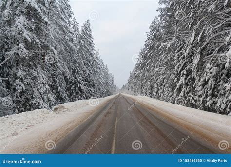 Slippery Winter Road Stock Photo Image Of Asphalt Nature 158454550