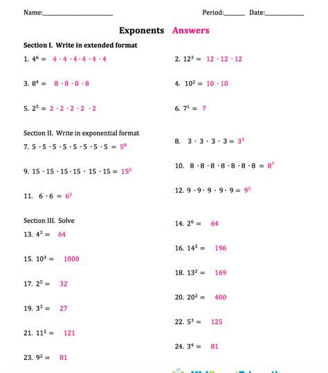 Exponent Practice Worksheets