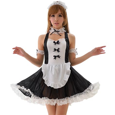Shop The Best Ts Anna Mu Lingeriecats Black And White Bow Knots Lace Halter 4pcs Maid Costume