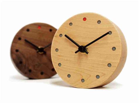 Mini Round Wall Clock In Walnut Wood Japanese Handmade Clock Fox