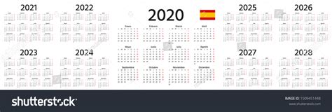 Spanish Calendar 2021 2022 2023 2024 2025 2026 2020 Years Vector Images