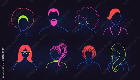 Set Of Neon Profile Pictures Faceless Avatars Stock Vector Adobe Stock