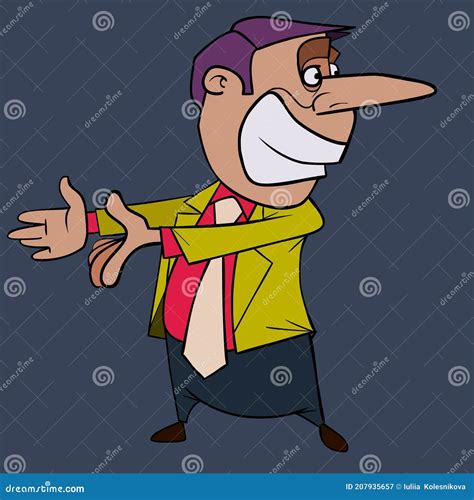 Cartoon Wide Smiling Man Stretched Out His Arms Inviting Stock Vector