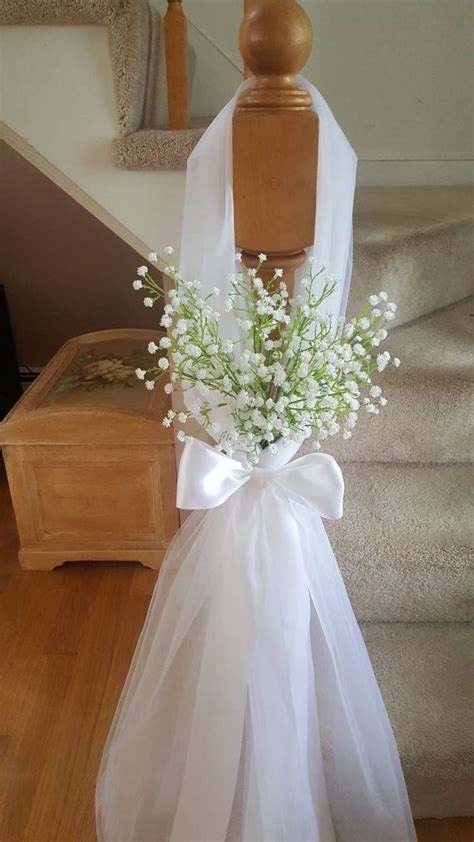 Aisle Pew Decor Tulle And Babys Breath Set Of 10 Etsy