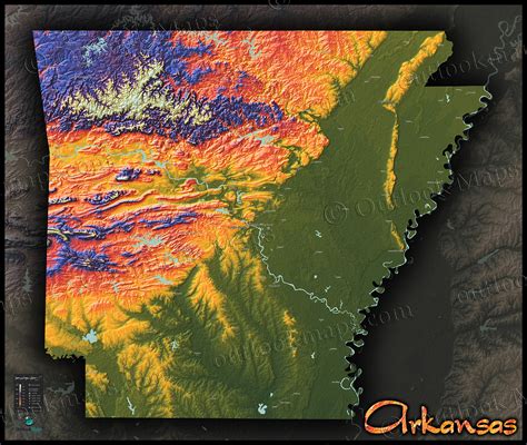 Colorful Map Of Arkansas 3d Physical Topography