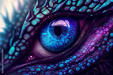 Close Up Of A Dragon Eye In Blue And Purple Colors Fantasy Digital Artwork Generative Ai
