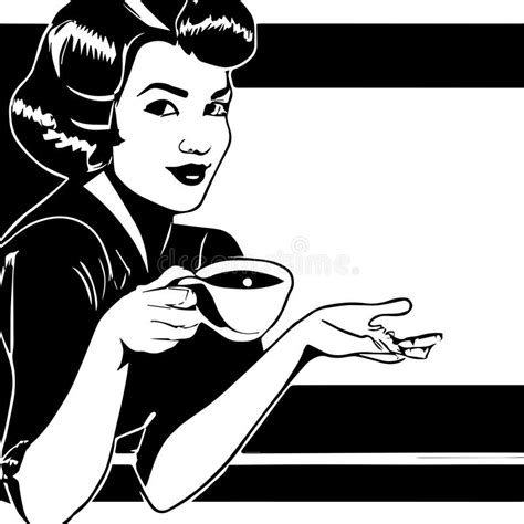 Cartoon Black Woman Drinking Coffee Pop Art Stock Illustrations 18