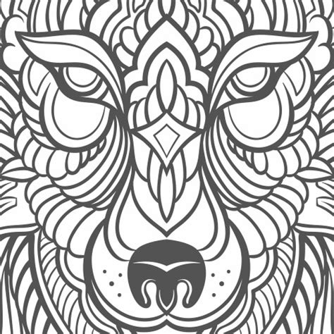 Coloriages mandala animaux mandala lion; Sticker tête de loup mandala